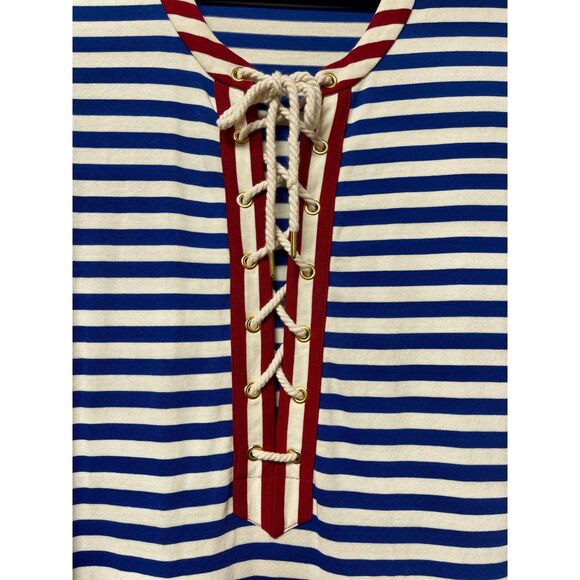 J CREW Sammie Stripe Baltic Maxi Dress, Lace Up Tie Front, Sz L - Picture 4 of 11